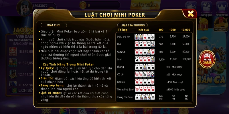 Tham gia cuộc chiến với tựa game Mini Poker đơn giản với vài bước nhanh gọn