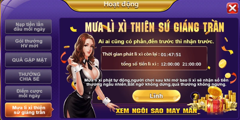 Khuyến mãi mưa lì xì  thiên sứ giáng trần là chương trình hot tại 68gb