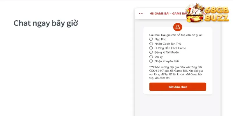 Người chơi liên hệ với đội ngũ CSKH 68 game bài